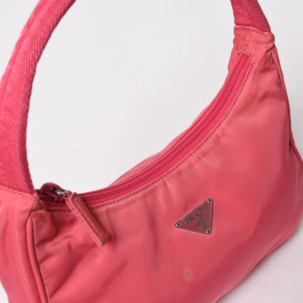 PRADA プラダ テスートナイロン ミニハンドバッグ MV515 ホーボー アクセサリーポーチ トライアングルロゴ ピンク シルバー金具 美品 中古 4a005809