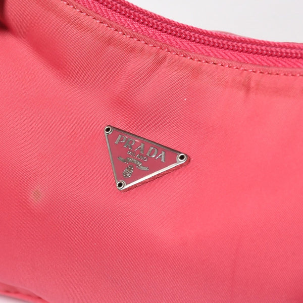 PRADA プラダ テスートナイロン ミニハンドバッグ MV515 ホーボー アクセサリーポーチ トライアングルロゴ ピンク シルバー金具 美品 中古 4a005809