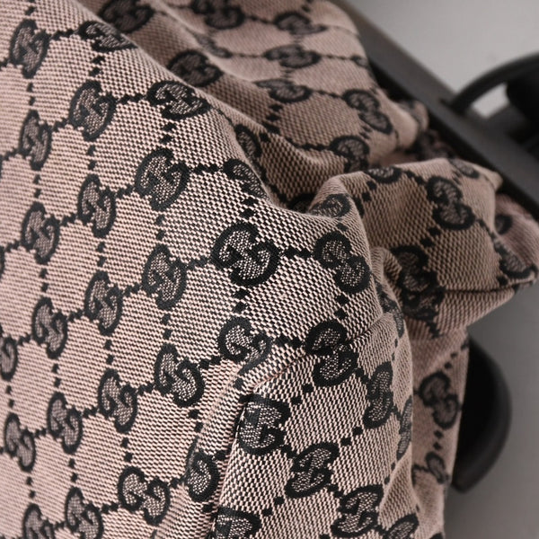 極美品 GUCCI グッチ ハンドバッグ ウッドハンドル 112688 GGキャンバス ブラック金具 ピンク ブラウン 中古 4a005904
