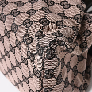 極美品 GUCCI グッチ ハンドバッグ ウッドハンドル 112688 GGキャンバス ブラック金具 ピンク ブラウン 中古 4a005904