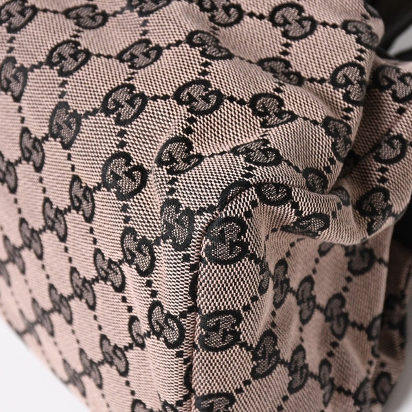 極美品 GUCCI グッチ ハンドバッグ ウッドハンドル 112688 GGキャンバス ブラック金具 ピンク ブラウン 中古 4a005904