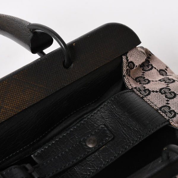 極美品 GUCCI グッチ ハンドバッグ ウッドハンドル 112688 GGキャンバス ブラック金具 ピンク ブラウン 中古 4a005904