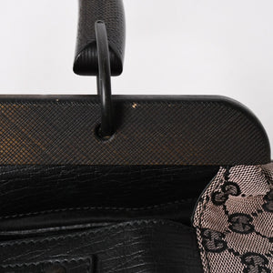 極美品 GUCCI グッチ ハンドバッグ ウッドハンドル 112688 GGキャンバス ブラック金具 ピンク ブラウン 中古 4a005904