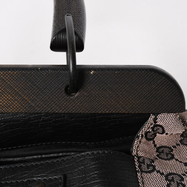 極美品 GUCCI グッチ ハンドバッグ ウッドハンドル 112688 GGキャンバス ブラック金具 ピンク ブラウン 中古 4a005904