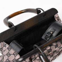 画像をギャラリービューアに読み込む, 極美品 GUCCI グッチ ハンドバッグ ウッドハンドル 112688 GGキャンバス ブラック金具 ピンク ブラウン 中古 4a005904