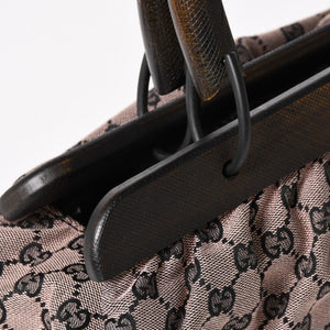 極美品 GUCCI グッチ ハンドバッグ ウッドハンドル 112688 GGキャンバス ブラック金具 ピンク ブラウン 中古 4a005904