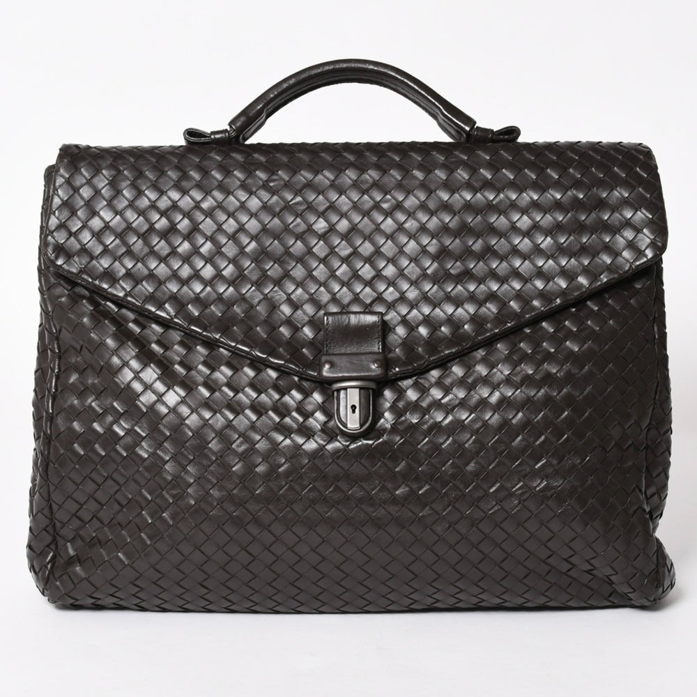 BOTTEGA VENETA ボッテガヴェネタ イントレチャート ブリーフケース ビジネスバッグ ブラウン レザー 美品 中古 4a005821