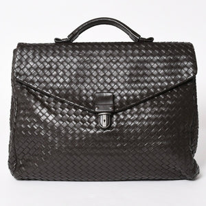 BOTTEGA VENETA ボッテガヴェネタ イントレチャート ブリーフケース ビジネスバッグ ブラウン レザー 美品 中古 4a005821
