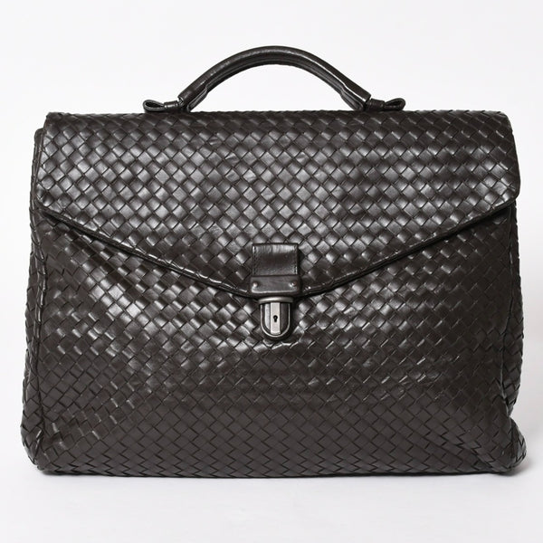 BOTTEGA VENETA ボッテガヴェネタ イントレチャート ブリーフケース ビジネスバッグ ブラウン レザー 美品 中古 4a005821