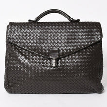 画像をギャラリービューアに読み込む, BOTTEGA VENETA ボッテガヴェネタ イントレチャート ブリーフケース ビジネスバッグ ブラウン レザー 美品 中古 4a005821