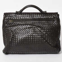 画像をギャラリービューアに読み込む, BOTTEGA VENETA ボッテガヴェネタ イントレチャート ブリーフケース ビジネスバッグ ブラウン レザー 美品 中古 4a005821