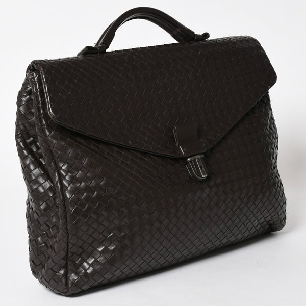 BOTTEGA VENETA ボッテガヴェネタ イントレチャート ブリーフケース ビジネスバッグ ブラウン レザー 美品 中古 4a005821