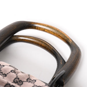 極美品 GUCCI グッチ ハンドバッグ ウッドハンドル 112688 GGキャンバス ブラック金具 ピンク ブラウン 中古 4a005904
