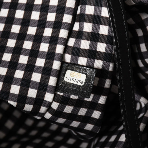 Very Good Condition CHANEL Cruise Line Gingham Check Tote Bag Boston Bag White Black 14th Series Coco Mark Silver Hardware Used 4a005934
