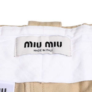MIUMIU ミュウミュウ ショーツ ショートパンツ MP1648 サイズ44 カットオフ ロゴパッチ コットン ベージュ 美品 中古 4a005913