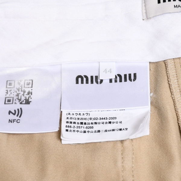 MIUMIU ミュウミュウ ショーツ ショートパンツ MP1648 サイズ44 カットオフ ロゴパッチ コットン ベージュ 美品 中古 4a005913