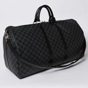 新品同様 LOUIS VUITTON ルイヴィトン キーポル バンドリエール55 ボストンバッグ N41413 ダミエ グラフィット ブラック 中古 4a006108