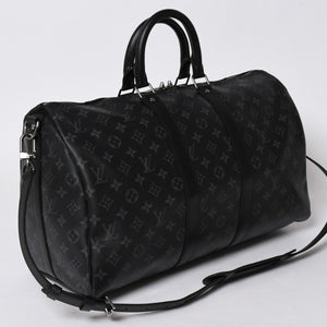 Very good condition LOUIS VUITTON Keepall Bandouliere 45 M40569 Monogram Eclipse Canvas Black Leather Used 4a006072