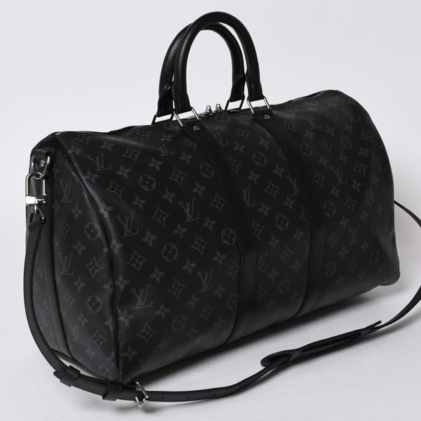 Very good condition LOUIS VUITTON Keepall Bandouliere 45 M40569 Monogram Eclipse Canvas Black Leather Used 4a006072