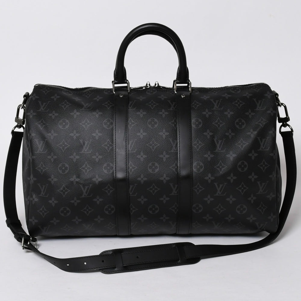 極美品 LOUIS VUITTON ルイヴィトン キーポルバンドリエール45 M40569 モノグラムエクリプスキャンバス ブラック レザー 中古 4a006072