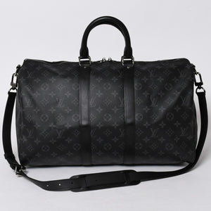 Very good condition LOUIS VUITTON Keepall Bandouliere 45 M40569 Monogram Eclipse Canvas Black Leather Used 4a006072