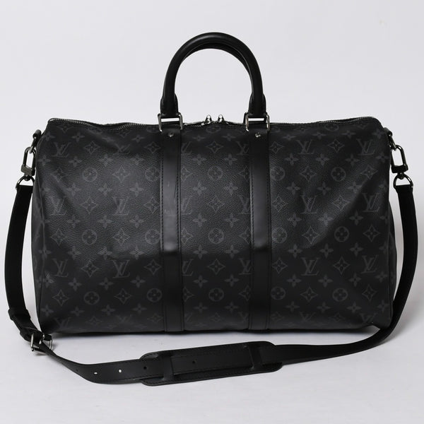 Very good condition LOUIS VUITTON Keepall Bandouliere 45 M40569 Monogram Eclipse Canvas Black Leather Used 4a006072