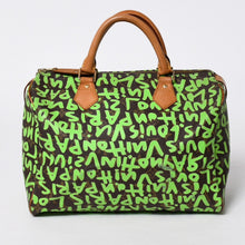 画像をギャラリービューアに読み込む, LOUIS VUITTON ルイヴィトン スピーディ30 ハンドバッグ M93706 モノグラム グラフィティ グリーン PVC レザー 美品 中古 4a006017
