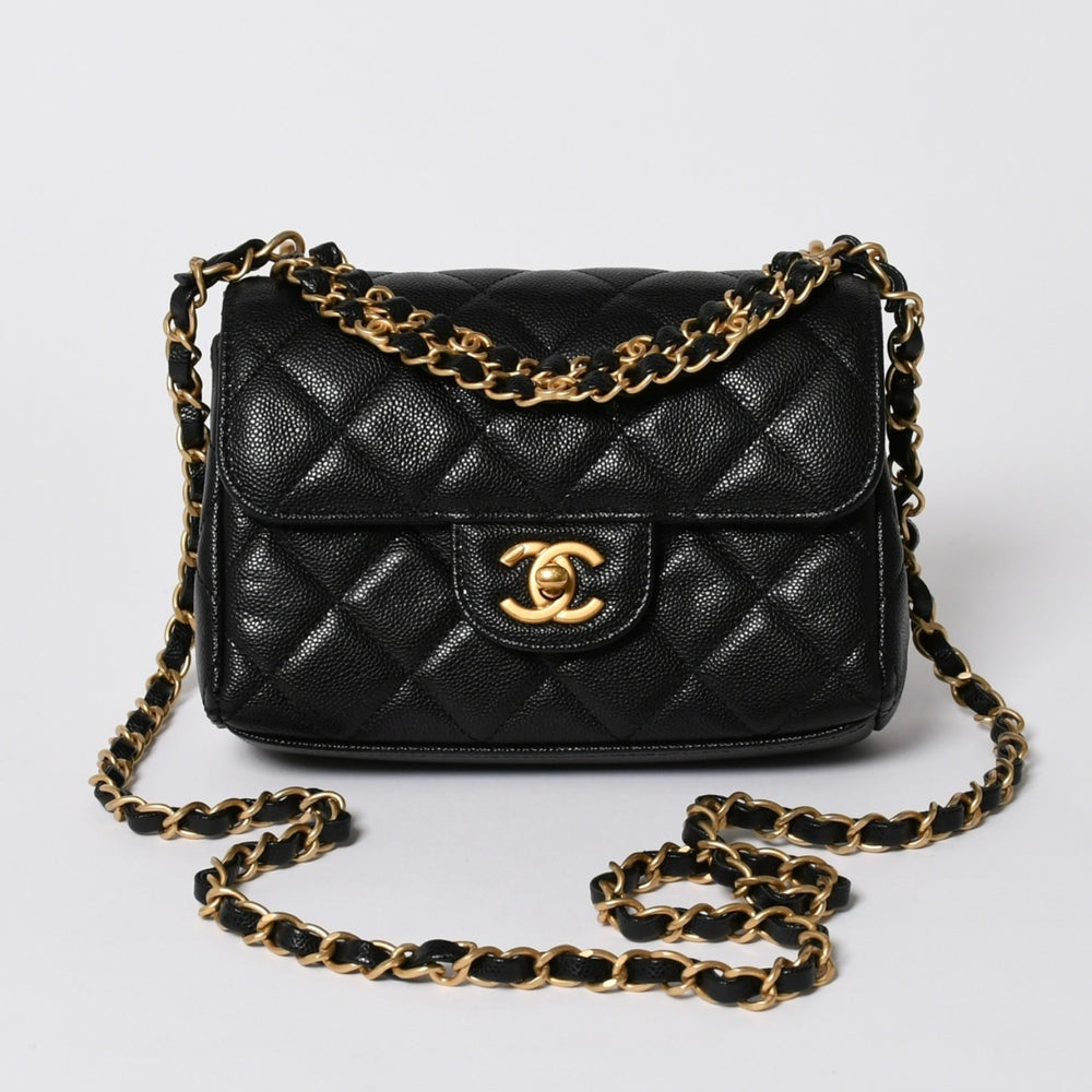 極美品 CHANEL シャネル Sフラップ Sチェーンショルダーストラップ ランダム番台 ココマーク キャビアスキン ブラック ゴールド金具 中古 4a006023