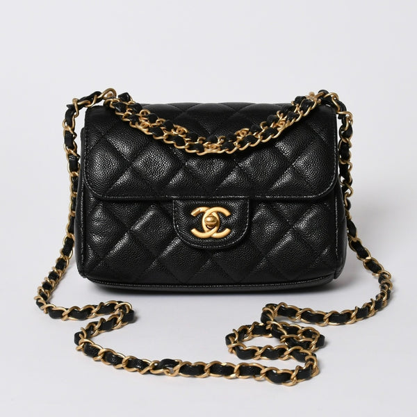 極美品 CHANEL シャネル Sフラップ Sチェーンショルダーストラップ ランダム番台 ココマーク キャビアスキン ブラック ゴールド金具 中古 4a006023