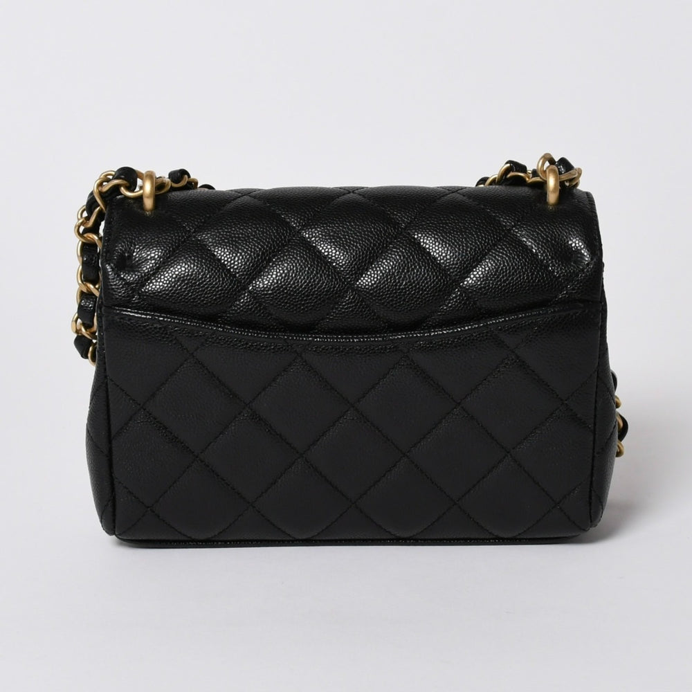 極美品 CHANEL シャネル Sフラップ Sチェーンショルダーストラップ ランダム番台 ココマーク キャビアスキン ブラック ゴールド金具 中古 4a006023