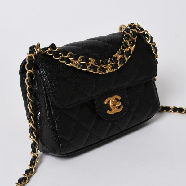極美品 CHANEL シャネル Sフラップ Sチェーンショルダーストラップ ランダム番台 ココマーク キャビアスキン ブラック ゴールド金具 中古 4a006023