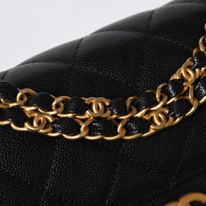 極美品 CHANEL シャネル Sフラップ Sチェーンショルダーストラップ ランダム番台 ココマーク キャビアスキン ブラック ゴールド金具 中古 4a006023