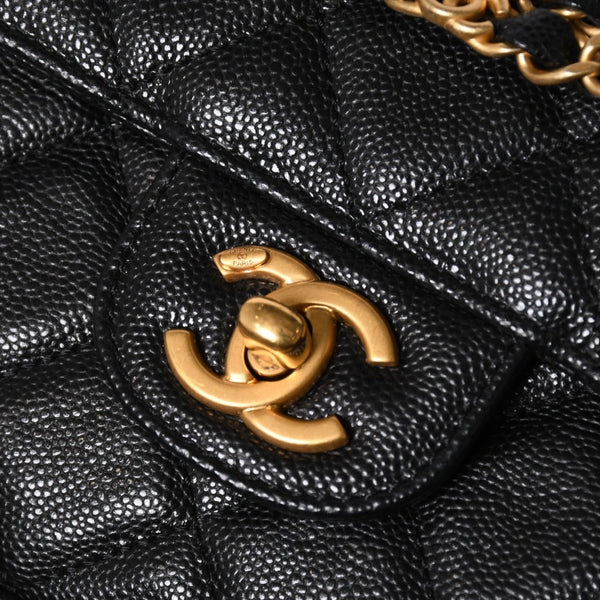 極美品 CHANEL シャネル Sフラップ Sチェーンショルダーストラップ ランダム番台 ココマーク キャビアスキン ブラック ゴールド金具 中古 4a006023