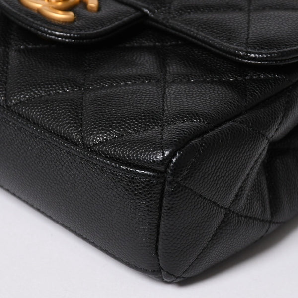 極美品 CHANEL シャネル Sフラップ Sチェーンショルダーストラップ ランダム番台 ココマーク キャビアスキン ブラック ゴールド金具 中古 4a006023