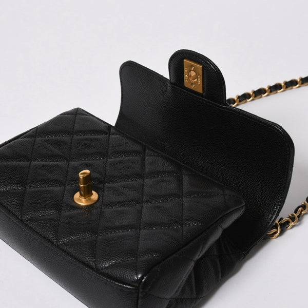 極美品 CHANEL シャネル Sフラップ Sチェーンショルダーストラップ ランダム番台 ココマーク キャビアスキン ブラック ゴールド金具 中古 4a006023