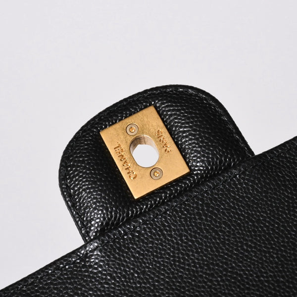 極美品 CHANEL シャネル Sフラップ Sチェーンショルダーストラップ ランダム番台 ココマーク キャビアスキン ブラック ゴールド金具 中古 4a006023