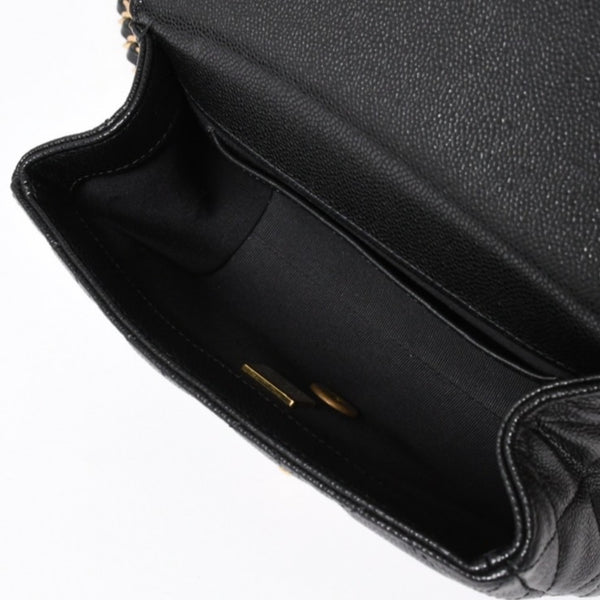 極美品 CHANEL シャネル Sフラップ Sチェーンショルダーストラップ ランダム番台 ココマーク キャビアスキン ブラック ゴールド金具 中古 4a006023