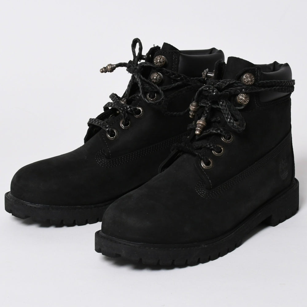 新品同様品 CHROME HEARTS クロムハーツ Timberland ティンバーランド コラボ ブーツ ブラック ダガー クロスボール サイズ6.5 中古 4a006031