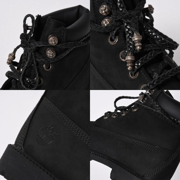 新品同様品 CHROME HEARTS クロムハーツ Timberland ティンバーランド コラボ ブーツ ブラック ダガー クロスボール サイズ6.5 中古 4a006031