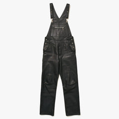 極美品 CHROME HEARTS クロムハーツ レザーオーバーオール クロスボールボタン フレアパッチ ダガージップ ブラック レザー 925 中古 4a005919