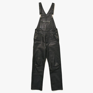 極美品 CHROME HEARTS クロムハーツ レザーオーバーオール クロスボールボタン フレアパッチ ダガージップ ブラック レザー 925 中古 4a005919