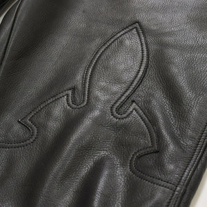 極美品 CHROME HEARTS クロムハーツ レザーオーバーオール クロスボールボタン フレアパッチ ダガージップ ブラック レザー 925 中古 4a005919