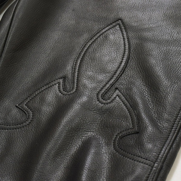 極美品 CHROME HEARTS クロムハーツ レザーオーバーオール クロスボールボタン フレアパッチ ダガージップ ブラック レザー 925 中古 4a005919