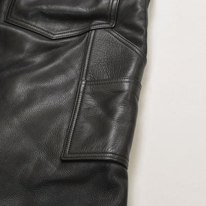 極美品 CHROME HEARTS クロムハーツ レザーオーバーオール クロスボールボタン フレアパッチ ダガージップ ブラック レザー 925 中古 4a005919