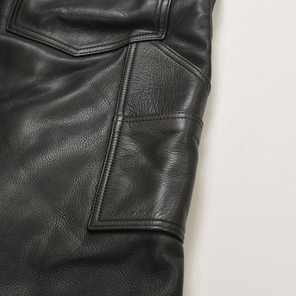 極美品 CHROME HEARTS クロムハーツ レザーオーバーオール クロスボールボタン フレアパッチ ダガージップ ブラック レザー 925 中古 4a005919