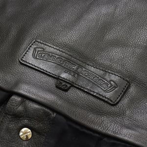 極美品 CHROME HEARTS クロムハーツ レザーオーバーオール クロスボールボタン フレアパッチ ダガージップ ブラック レザー 925 中古 4a005919