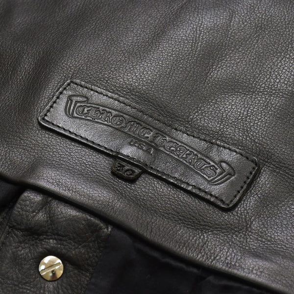 極美品 CHROME HEARTS クロムハーツ レザーオーバーオール クロスボールボタン フレアパッチ ダガージップ ブラック レザー 925 中古 4a005919
