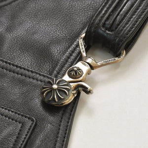 極美品 CHROME HEARTS クロムハーツ レザーオーバーオール クロスボールボタン フレアパッチ ダガージップ ブラック レザー 925 中古 4a005919