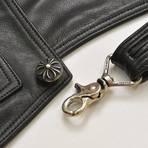 極美品 CHROME HEARTS クロムハーツ レザーオーバーオール クロスボールボタン フレアパッチ ダガージップ ブラック レザー 925 中古 4a005919