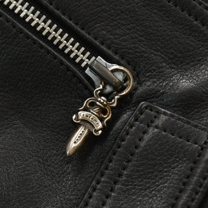 極美品 CHROME HEARTS クロムハーツ レザーオーバーオール クロスボールボタン フレアパッチ ダガージップ ブラック レザー 925 中古 4a005919